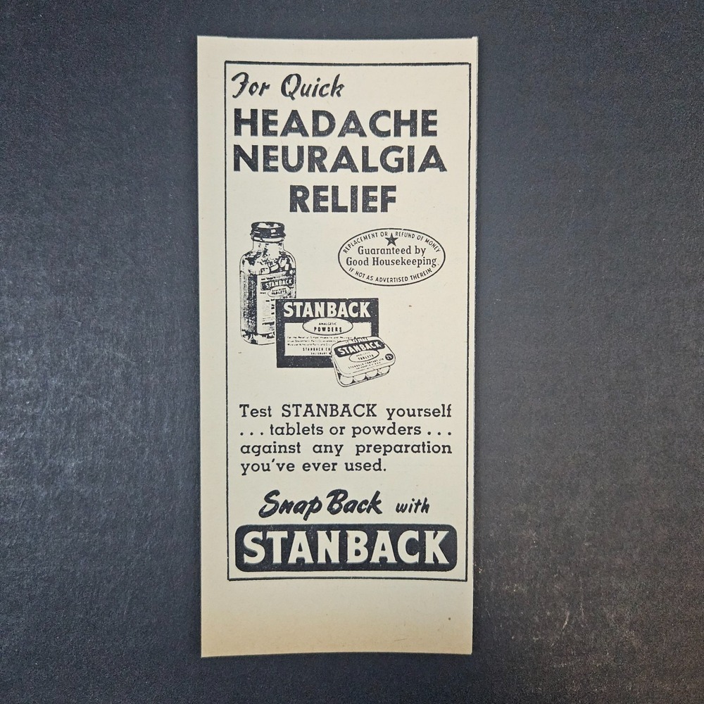 1953 Stanback Headache Neuralgia Pain Relief Vintage‎ Print Ad Tablets Powders